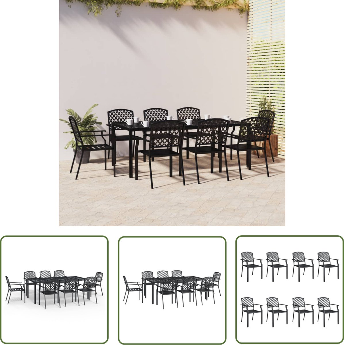 The Living Store 9-delige Tuinset staal antracietkleurig - Tuinsets - Eettafels - Buitendecoratie - Lounge Sets - Terrasfurniture