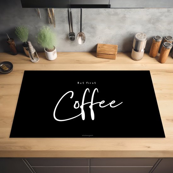 KitchenYeah® Protection plaque induction 85x52 cm - Noir - Citation - Mais d'abord le café - Protege plaque de cuisson - Couvre plaque induction - Protecteur d'induction - Cuisine