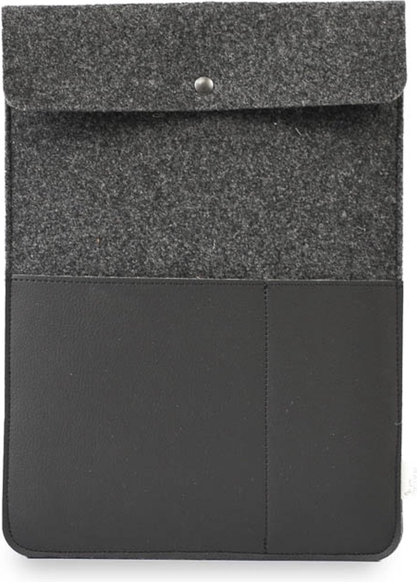 Laptop hoes BEAU -16 inch - Laptopsleeve - Zwart - Gerecycled wolvilt en appelleer - Duurzaam
