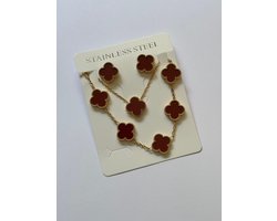 Donker Rode klaver set - Sieraden set- Ketting - Armband - Oorbellen - Geschenk set