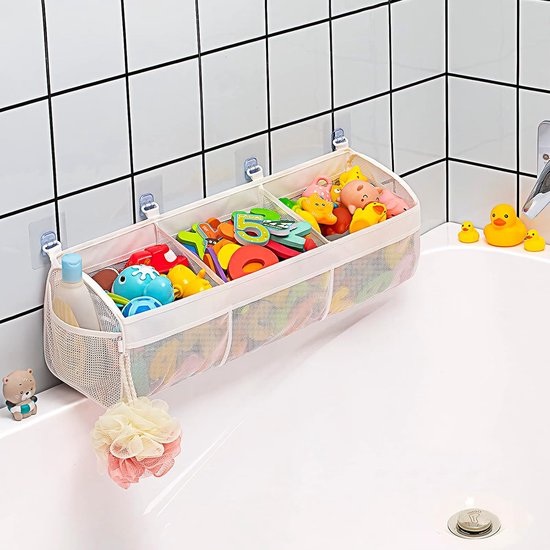 Allecto Plus - Badspeelgoedorganizer Met Zuignap - Opbergtas Voor Badkamer En Badkuip Speelgoedopslag Roze Kinderspeelgoed