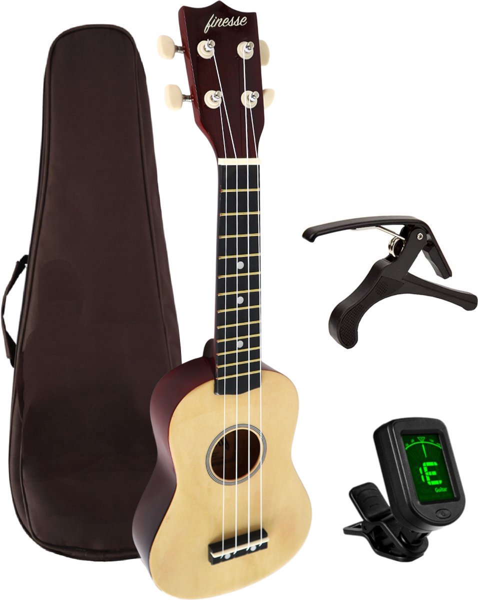 Finesse Ukelele - Starterset - 21" - Ukulele - Kind - Muziekinstrument - Houtkleurig