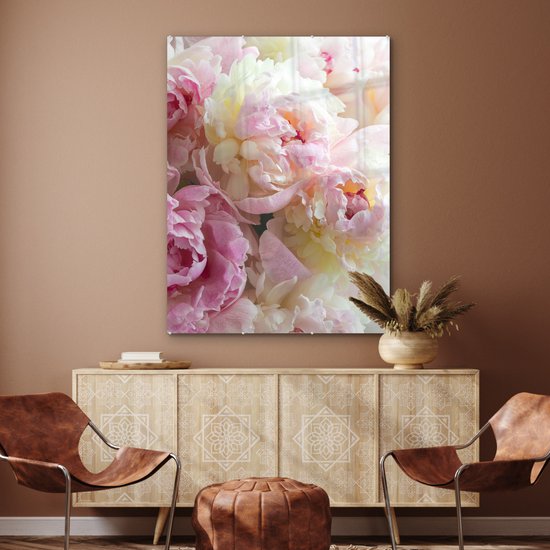 MuchoWow® Peinture sur verre 90x120 cm - Peinture sur verre acrylique - Vintage - Fleurs - Roses - Nature - Photo sur verre - Décoration murale salon - Décoration murale chambre - Peintures
