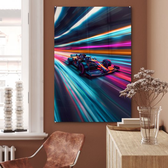 MuchoWow® Peinture sur verre 80x120 cm - Peinture sur verre acrylique - Formule 1 - Voiture - Course - Garçons - Coloré - Photo sur verre - Décoration murale salon - Décoration murale chambre - Peintures