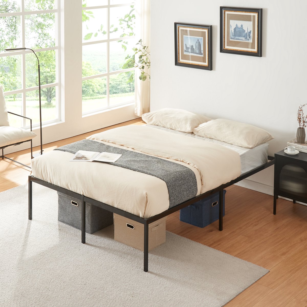 en.casa Metalen bed tweepersoonsbed Vårdö met bedbodem 140x200 cm zwart [en.casa]