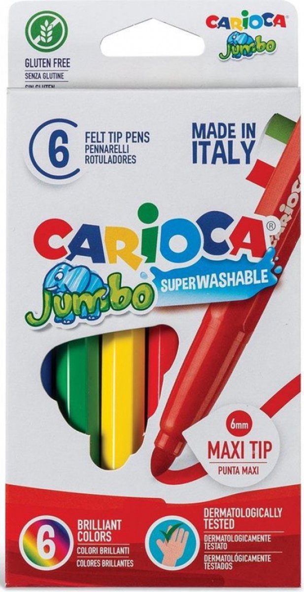 Carioca Jumbo Superwashable stiften - Uitwasbaar en niet giftig - 6 stuks