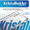 Gros plan sur le bord renforcé d'une coque de téléphone transparente, avec un texte sur la clarté cristalline.