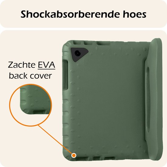 Donkergroen, schokabsorberend hoesje van zacht EVA-materiaal.