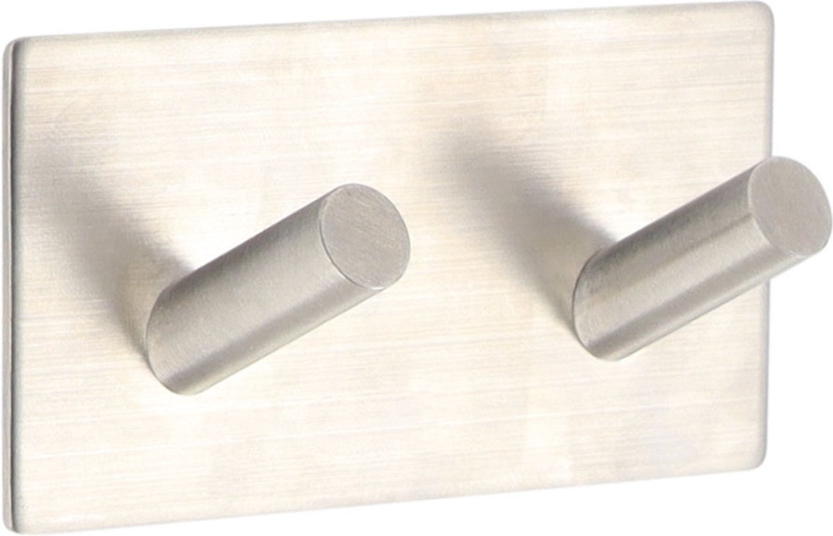 Tendance Handdoek haakjes vierkant - 2 haken - 9 x 3 x 5 cm - zilver - Zelfklevende ophang haakjes - Metaal