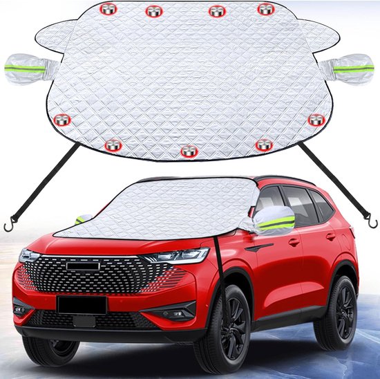 Voorruitbescherming, Anti-Vries deken Auto, auto wintersneeuwhoes met magnetische rand, 5 Laags hoogwaardig materiaal, vorstbeschermhoezen voor voorruiten, voor de meeste auto's, SUV's, campers en vrachtwagens zilver(165x126cm)