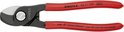 Grijze kniptang met rode handvatten, met tekst 'KNIPEX 95 11 165 MADE IN GERMANY' en 'cap. Ø 15mm/50mm² Cu+Al'.