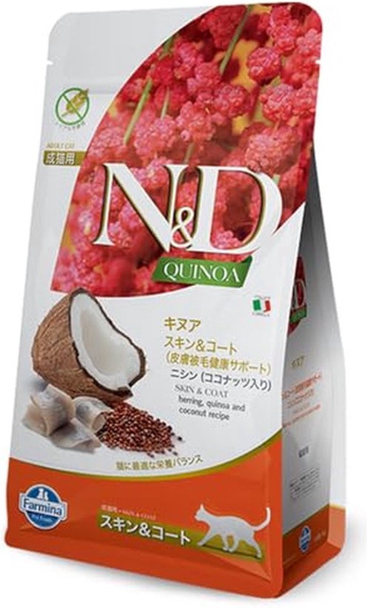 N&D Farmina N&D Quinoa Skin & Coat - Kattenvoer (Droogvoer) - Haring & Kokos - Graanvrij - 1.2 kg (4x300g)