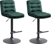 CLP Damar Set de 2 tabourets de bar - avec dossier - avec repose-pieds - Hauteur réglable - Velours - Velours - noir/vert