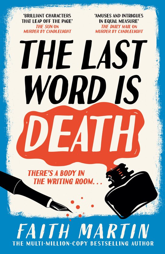Boekcover 'The Last Word Is Death' met de titel in grote letters, een inktpot en pen.