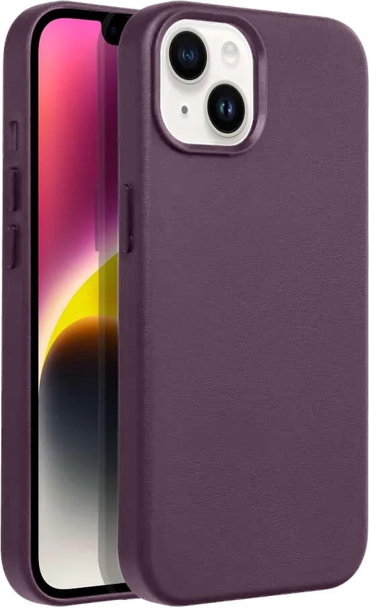 Casify Leren Hoesje geschikt voor MagSafe iPhone 13/14 Hoesje - Donkerpaars