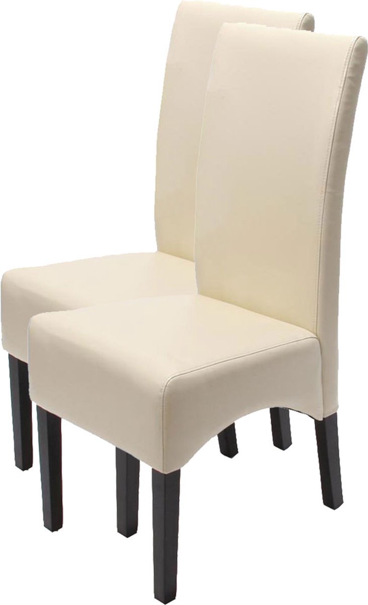 Cosmo Casa Set van 2 Eetkamerstoelen - Keukenstoelen Latina - Leer - Crème - Donkere Poten