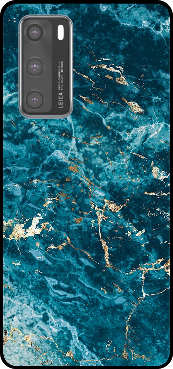 Smartphonica Telefoonhoesje Geschikt voor Huawei P40 met marmer opdruk - TPU backcover case blue marble design - Blauw geschikt voor Huawei P40