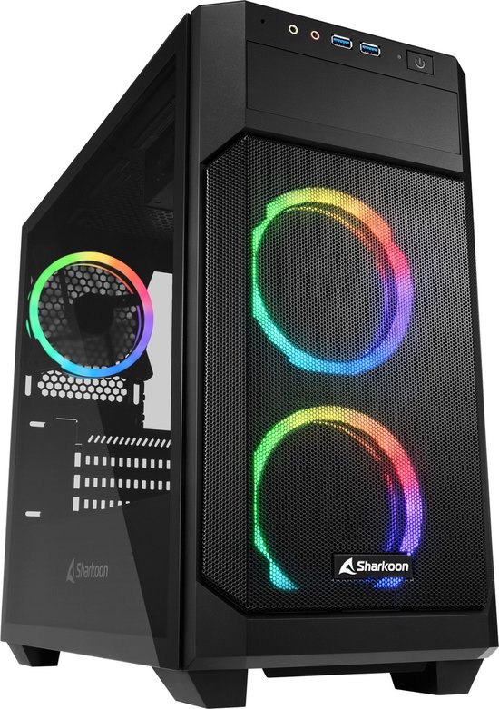 Sharkoon RGB FLOW midi tower behuizing Zwart | 3x USB-A | RGB | Tempered Glass