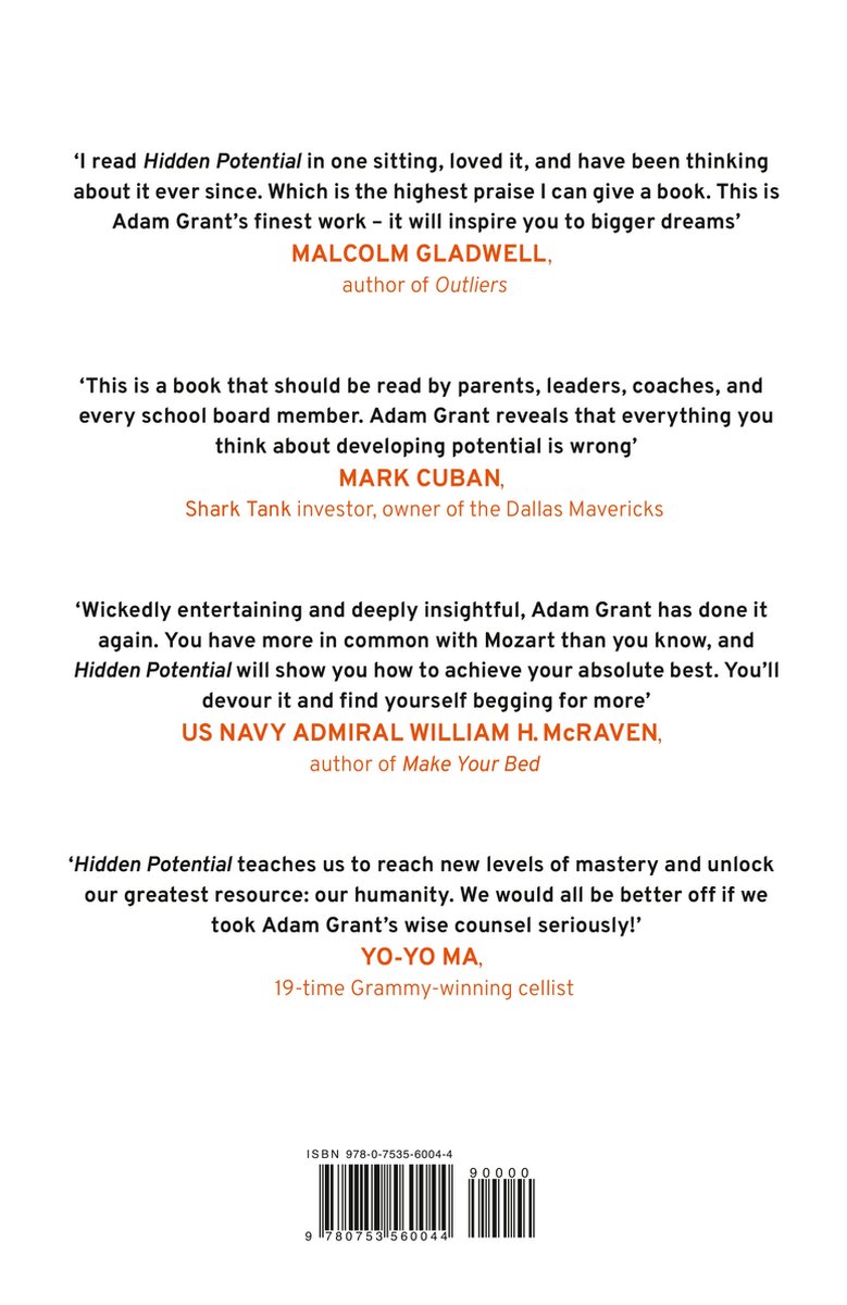 Boekachterkant met citaten van Malcolm Gladwell, Mark Cuban en Adam H. McRaven.