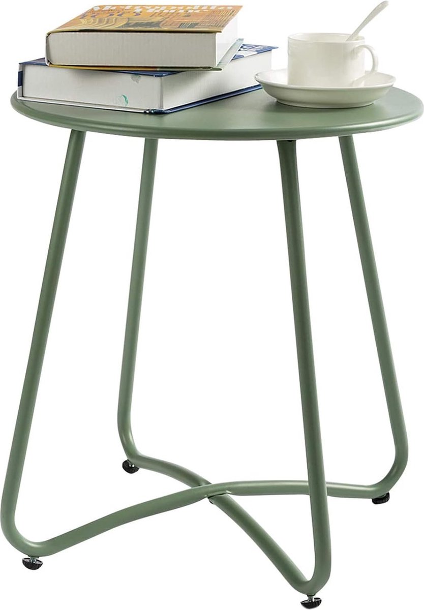 Ronde bijzettafel voor buiten en binnen duurzaam metaal groen - tuin, woonkamer, balkon, terras