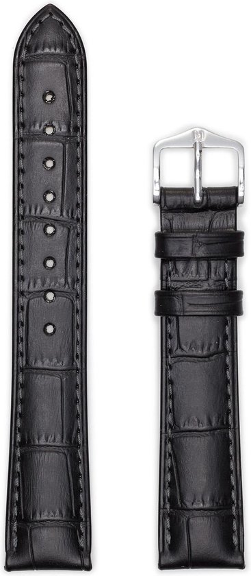 Hirsch horlogeband -  Duke Zwart - Leer - 24mm