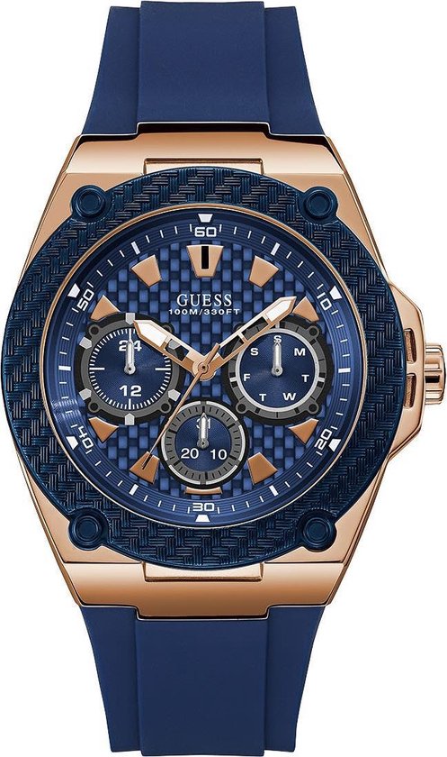 GUESS Watches - W1049G2 - horloge - Mannen - RVS - Blauw - 45 mm | bol.com