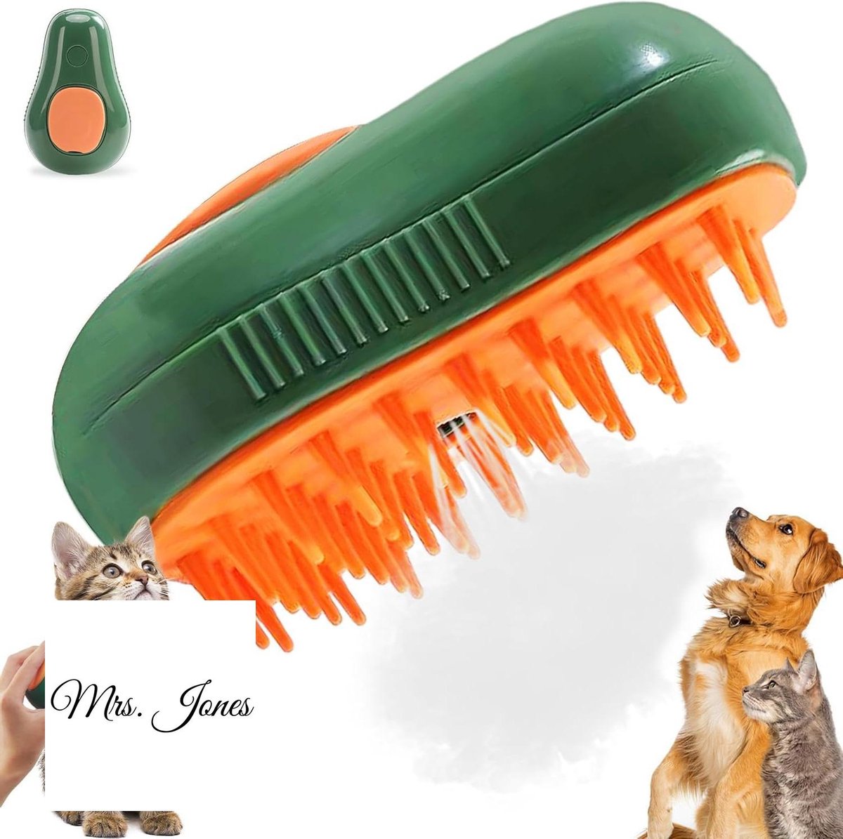 Mrs. Jones kattenborstel – zelfreinigende trekborstel voor katten en honden – verwijdert losse ondervacht – massage en zelfreiniging – groen .