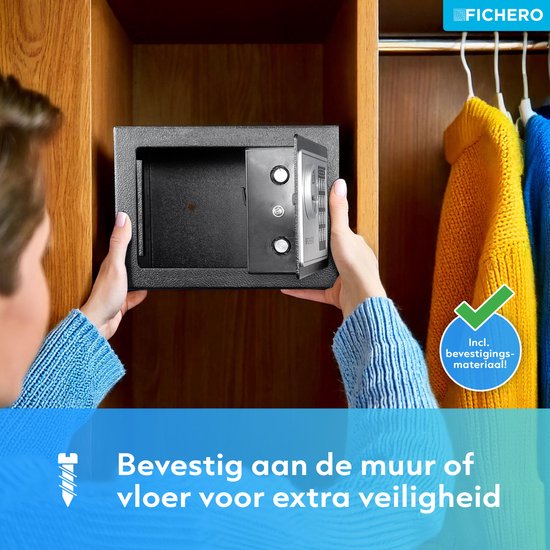 Elektronische Kluis Staal - Kluisje met Cijferslot - Geldkluis - 23 x 17 x 17 cm - 4,5 L - Vaderdag Cadeau voor Papa - Cadeaus voor Hem - Zwart - Fichero