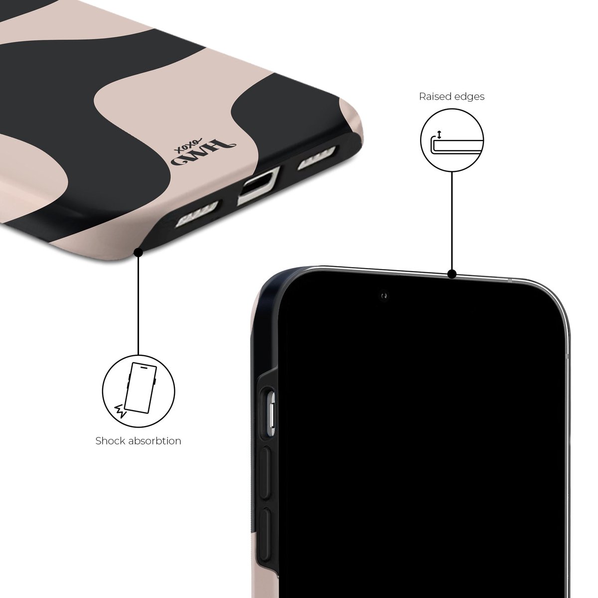 iPhone 16 hoesje met AirPods Pro 2 case dubbel laag siliconen schokbestendig zwart beige - Afbeelding 4
