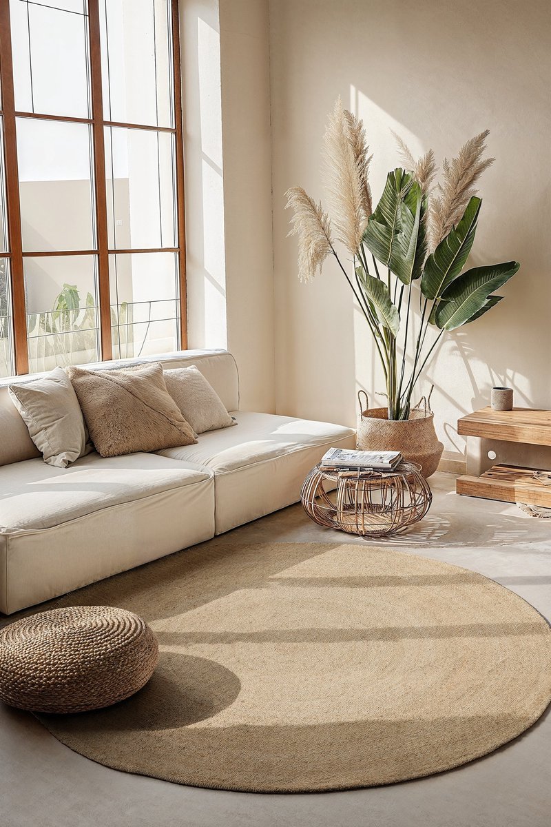 Flycarpets Rond Jute vloerkleed - Braided Rangpur - Ivoor / Creme 100cm rond Ø