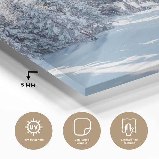 MuchoWow® Peinture sur verre 160x120 cm - Peinture sur verre acrylique - Paysage d'hiver - Nature - Berg - Arbres - Neige - Photo sur verre - Décoration murale salon - Décoration murale chambre - Peintures