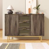 Bol.com Gutent Dressoir Donkerbruin Ladekast met 3 laden en 2 deuren 120 x 40 x 76 cm Metalen handgrepen Ladekast multifunctione... aanbieding