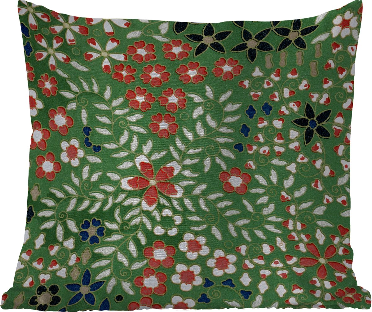 Sierkussen Buiten - Bloemen - Groen - Kerstmis - Rood - Feestdagen - 60x60 cm - Weerbestendig