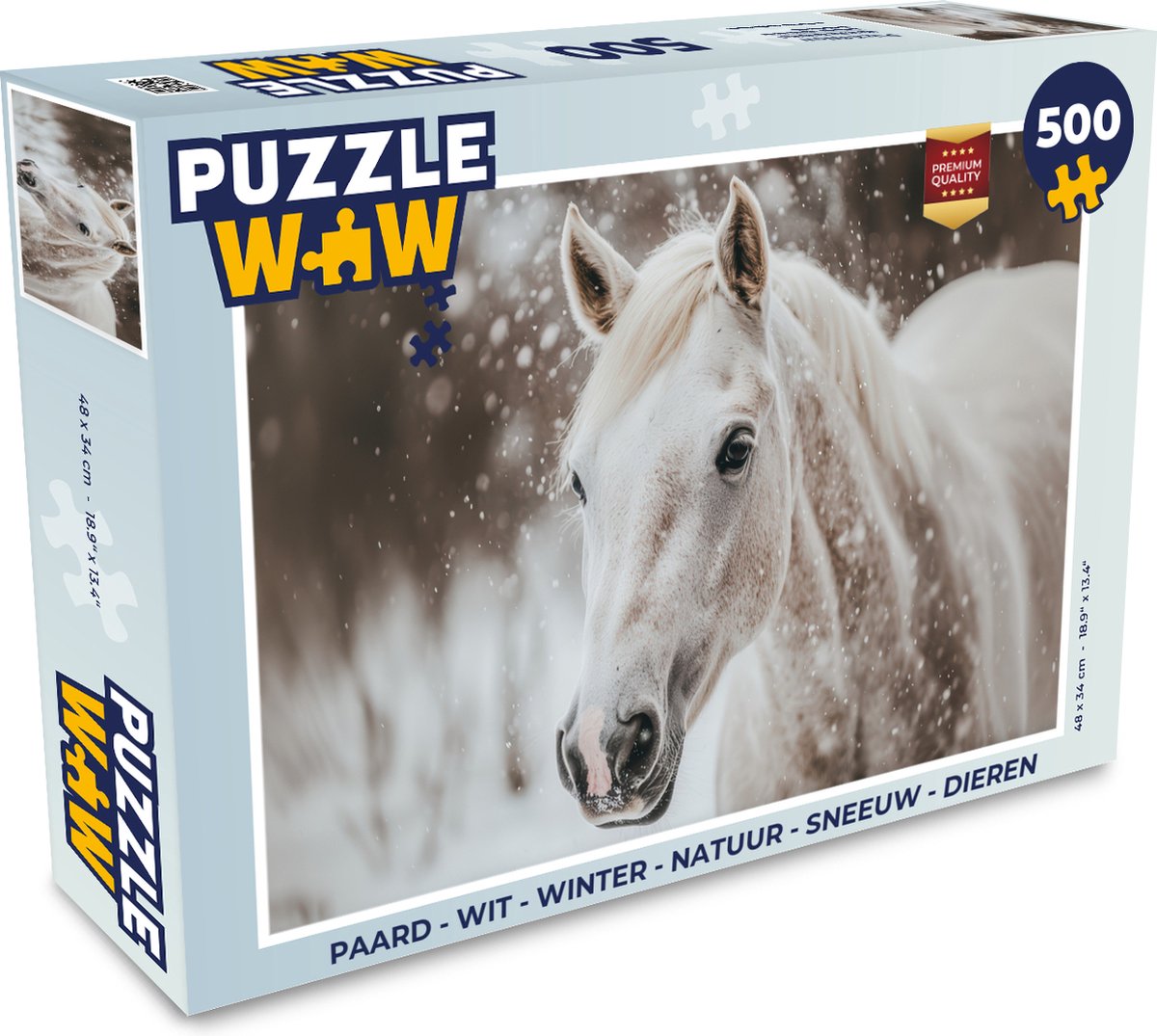 Puzzel Paard - Wit - Winter - Natuur - Sneeuw - Dieren - Legpuzzel - Puzzel 500 stukjes