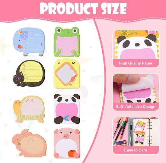 24-Pack Cute Animal Sticky Notes - 480pcs Cartoon Sticky Notes for ...