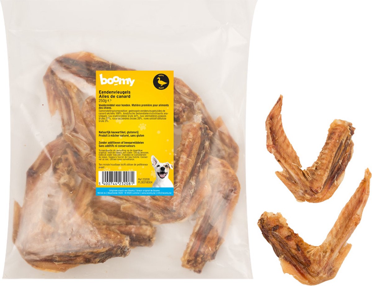 Boomy - Natuurlijke hondensnacks - Gezonde hondensnoepjes - Hondenkoekjes - Eendenvleugels - 250g