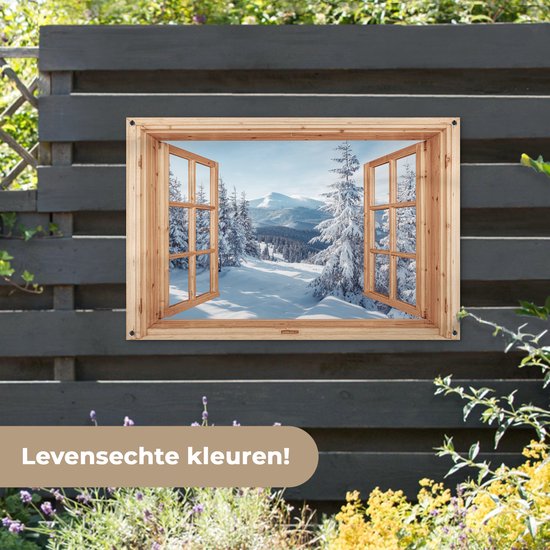 Affiche de jardin Vue - Paysage d'hiver - Nature - Berg - Arbres - Bois - 120x80 cm - Toile de jardin - Affiche d'extérieur