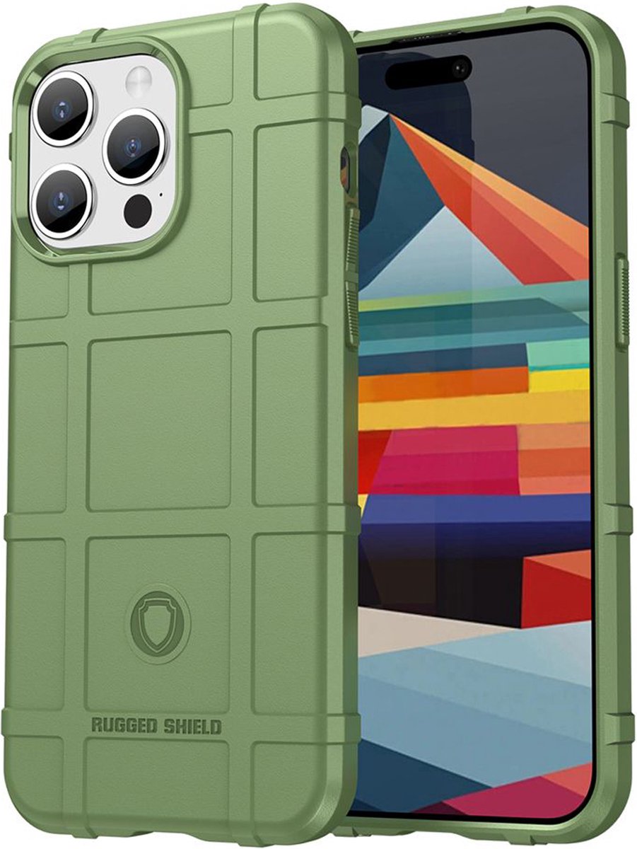 MobyDefend Hoesje - Geschikt voor iPhone 15 Pro Max - Rugged Shield TPU Backcover - Groen