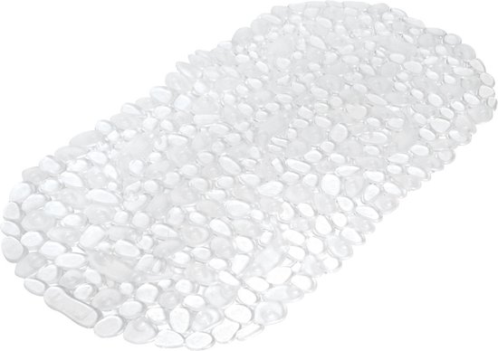 Tapis de bain antidérapant blanc transparent 36 x 69 cm ovale - Galets galets / motif galets - Tapis de bain - Résistant à la moisissure - Tapis de préhension pour douche ou bain