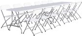 sweeek - Set van 2 opvouwbare plastic receptietafels 180cm + 12 bijzetstoelen, campingtafel