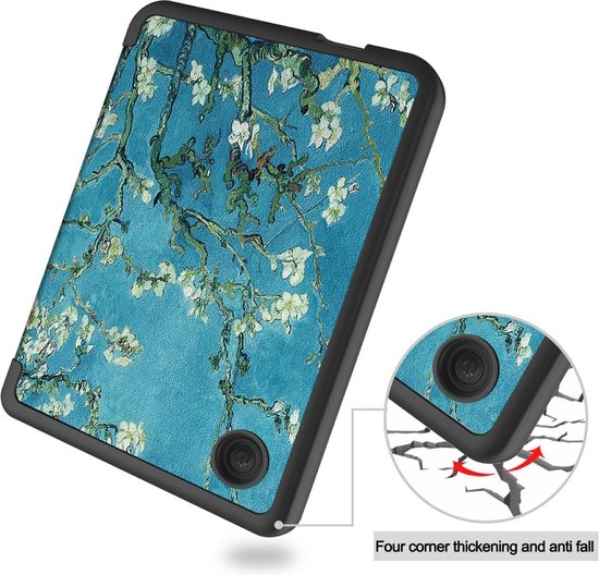 e-Reader Hoesje Leather Book Case met Wake/Sleep-functie - Kobo Clara Colour / Clara BW Hoesje - Bloesem — afbeelding 3