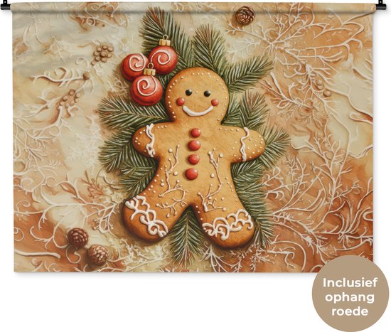 Foto: Wandkleed 150x112 cm wanddoek kerstmis koekje poppetje speculaas wandtapijt wandkleden kerstdecoratie voor binnen kerstversiering woonkamer decoratie kerstmis versiering in huis christmas decorations kerstaccessoires