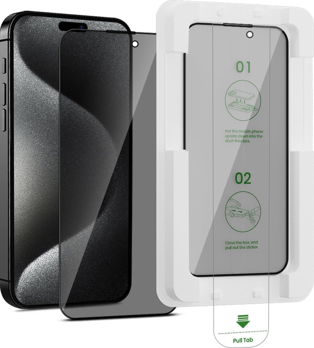 GrizzlyCoat Screenprotector geschikt voor Apple iPhone 15 Glazen | GrizzlyCoat AlignPro AntiSpy Screenprotector Privacy - Case Friendly + Installatie Frame