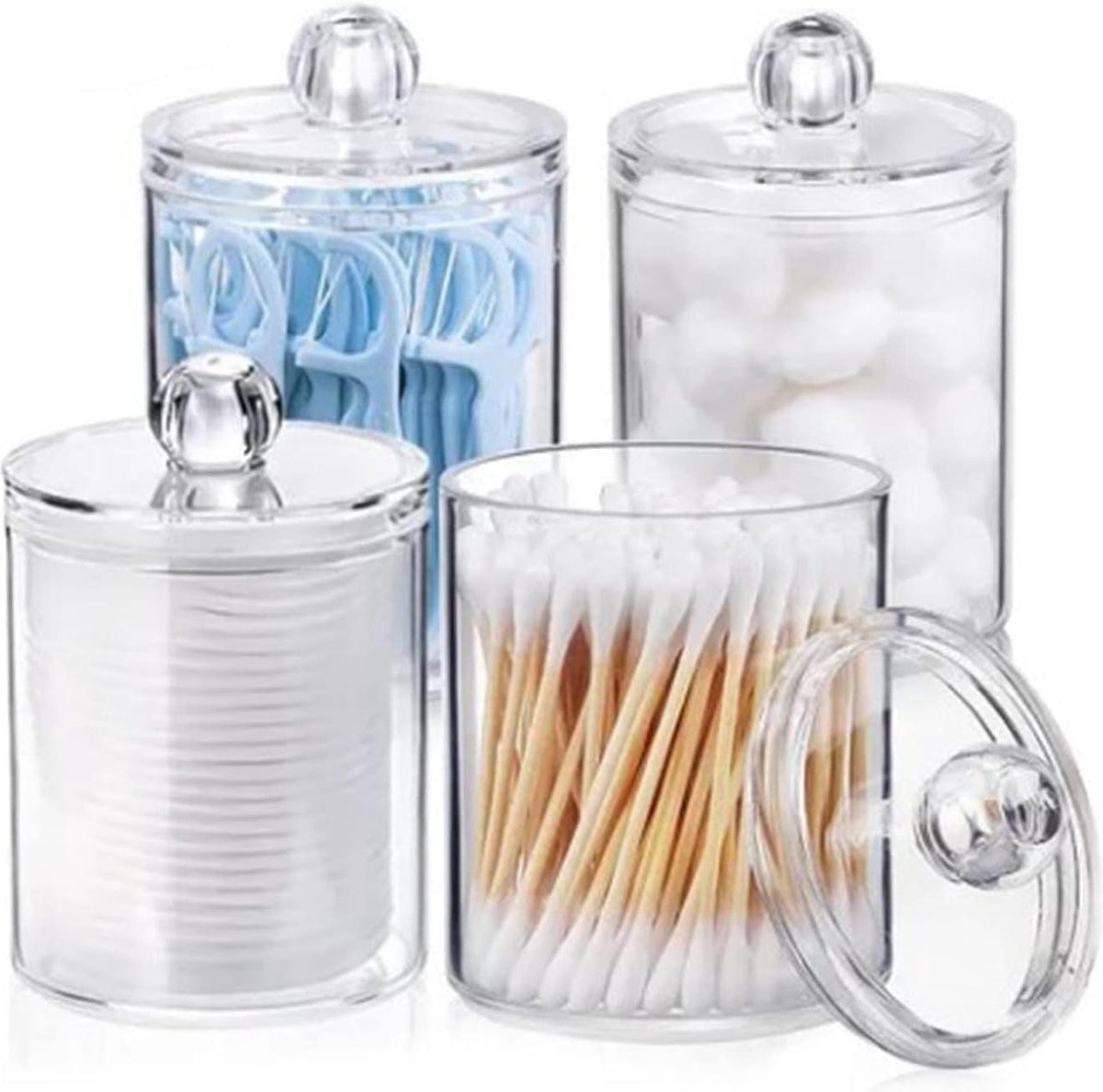Goedkoopste Plastic Doorzichtige Qtip Dispenser Houders 4 Stuks - Badkamer Organizer Set voor Katoenen Ballen en Wattenstaafjes