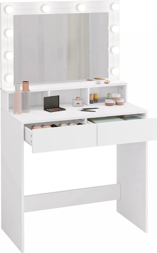 Kaptafel, Kaptafel Met Spiegel En Een Lade, Cosmeticatafel, Verstelbare Planken