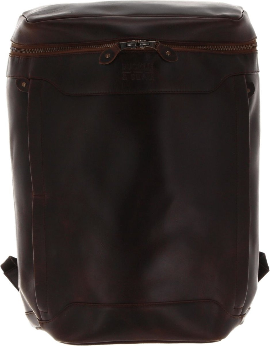 BUCKLE & SEAM Leren Rugzak met laptopvak Siwa Leather Backpack Brown - Blue Donkerbruin