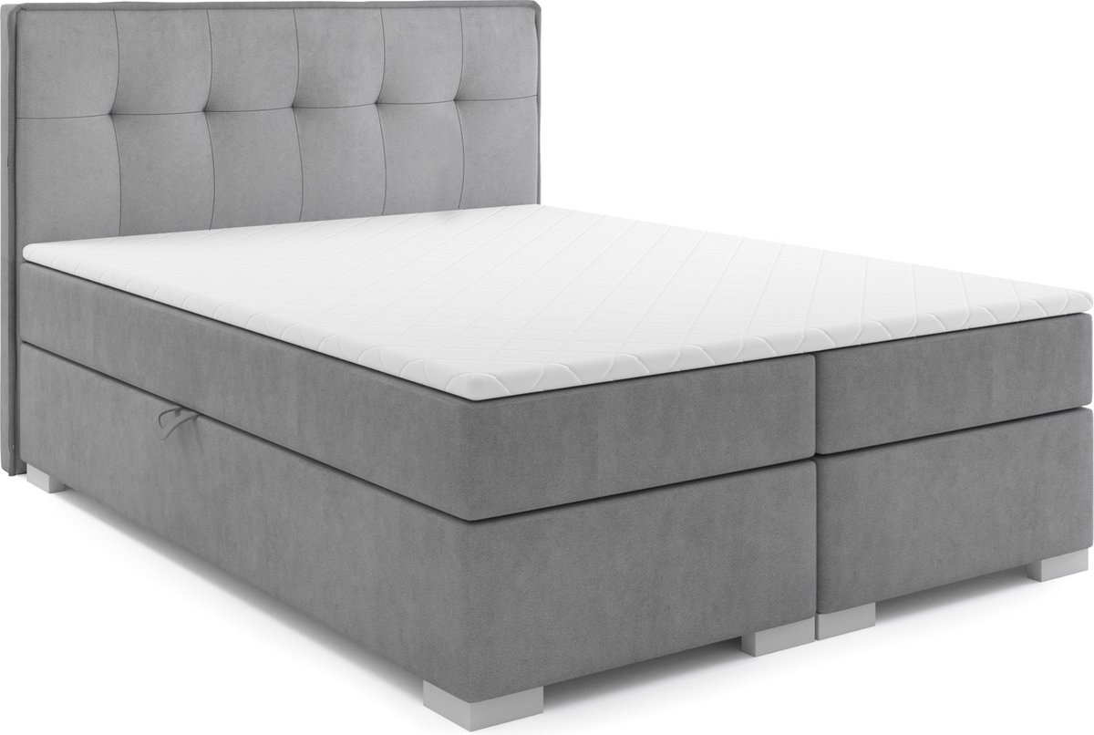 Meuba Home - Antwerp Boxspring - Grijs - 160x200 - Stof - Met topper 8cm
