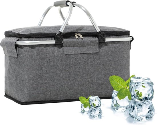 Koeltas, boodschappenmand, opvouwbaar, met koelfunctie, 34 liter, grote isolatiemand, thermomand, picknickmand, waterdichte koeltas, picknick, barbecue, camping, uitstapjes, winkelen (A