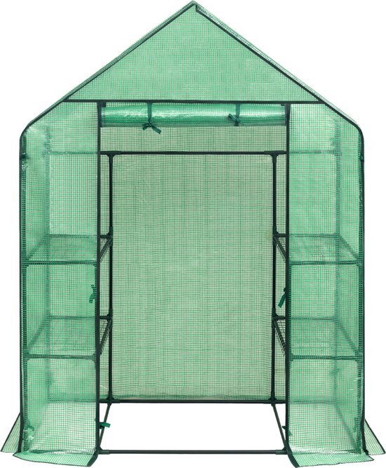 Relaxdays tuinkas, met raam, HxBxD 80 x 200 x 175 cm, PE en staal, lage kweekkas, foliekas, groenten, moestuin, groen