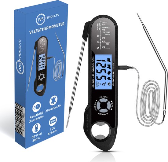 Vleesthermometer - Oventhermometer - BBQ Thermometer - Draadloos - Keukenthermometer - Digitaal - Alarm Functie - Zwart